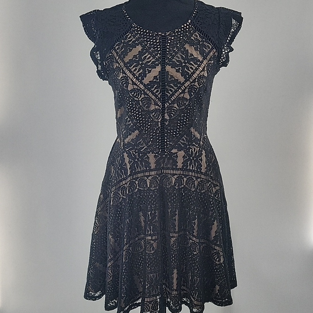 City Triangles Black and Tan Lace Mini Dress